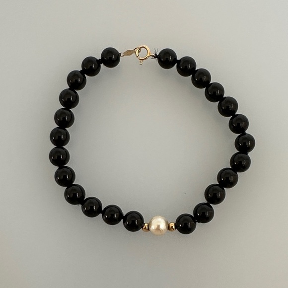 14k real gold Black Onixreal pearl Bracelet​